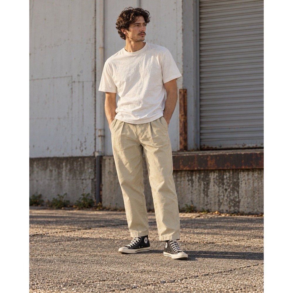 Madness Mens Pleated Front Work Chino Pants 34" MDNS Khaki Cropped Taper Cotton